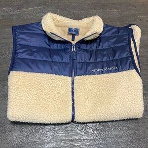 Cream and Navy Vineyard Vines Sherpa Vest